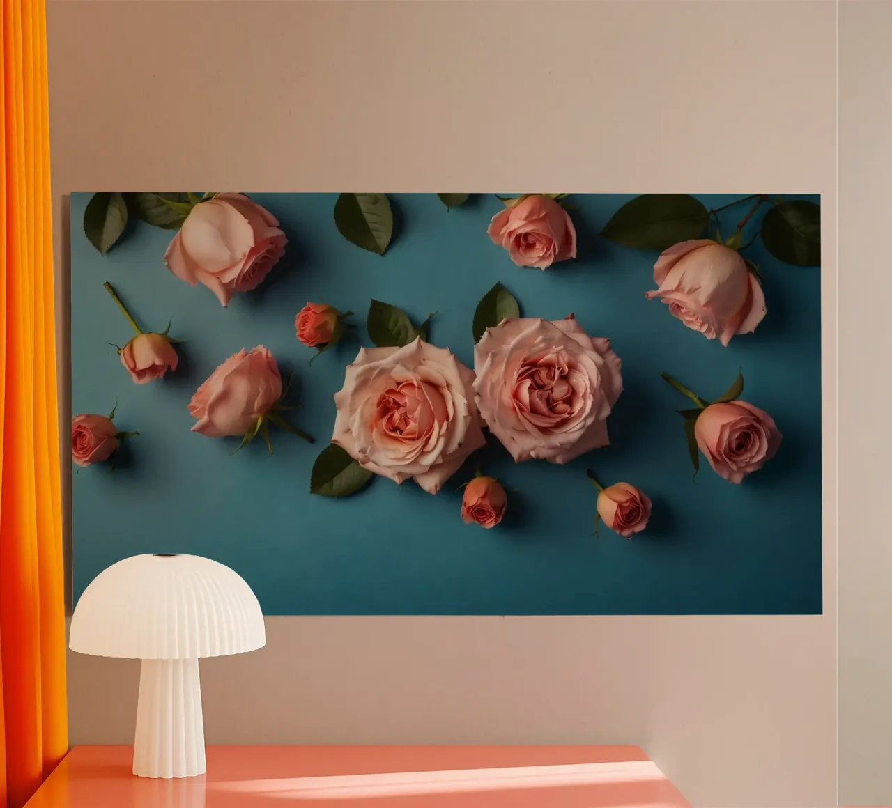 Mooie roze rozen op een blauwe achtergrond aluminium-dibond van DesignDoodle