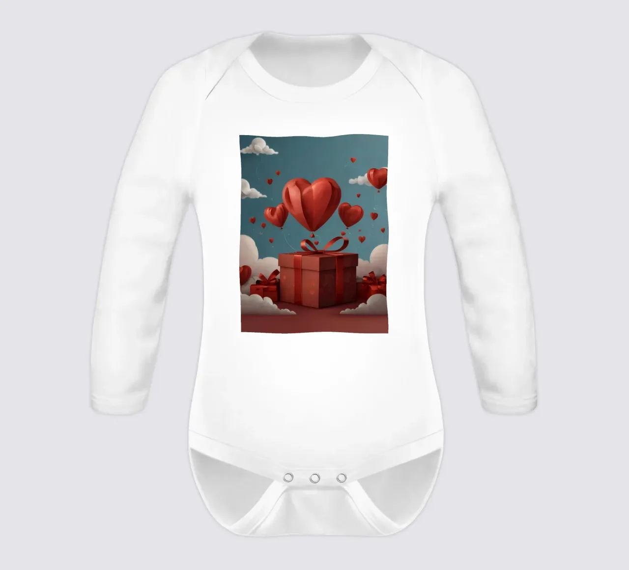 Valentine's Day celebration with heart-shaped balloons long-sleeve baby romper by DesignDoodle