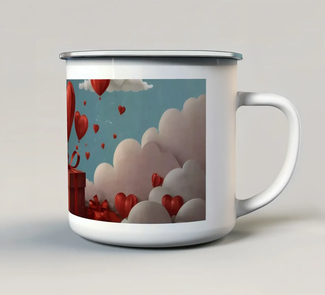 Festeggiamento di San Valentino con palloncini a forma di cuore tazza in smalto da DesignDoodle