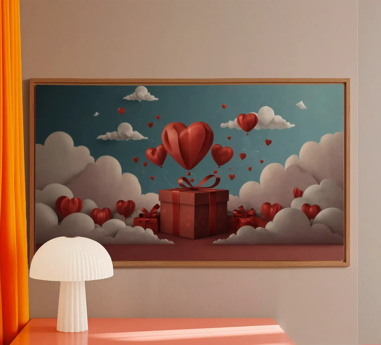 Valentine's Day celebration with heart-shaped balloons alu-dibond by DesignDoodle