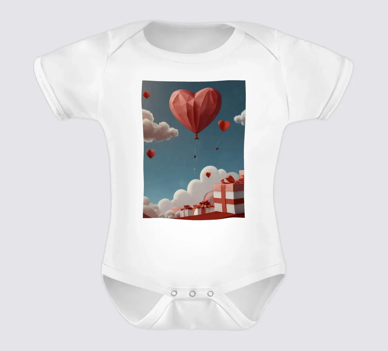 Festeggiamento di San Valentino con palloncini a forma di cuore body neonato maniche corte da DesignDoodle