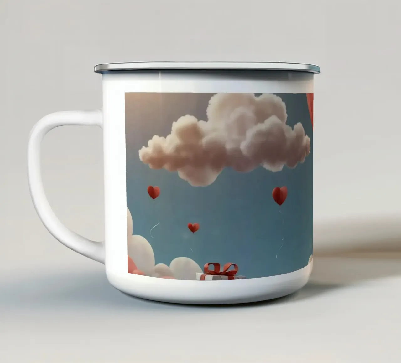 Festeggiamento di San Valentino con palloncini a forma di cuore tazza in smalto da DesignDoodle