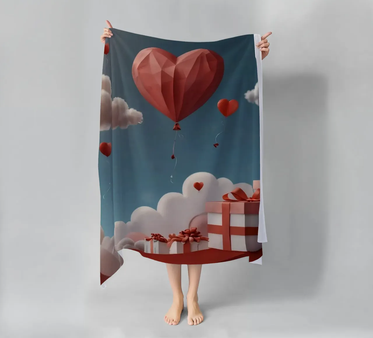 Festeggiamento di San Valentino con palloncini a forma di cuore telo mare da DesignDoodle