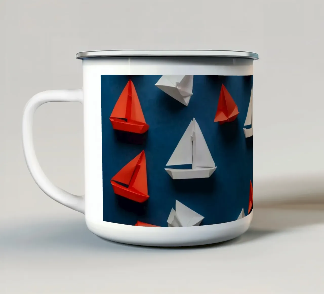 un'atmosfera romantica per San Valentino con le barchette di carta tazza in smalto da DesignDoodle