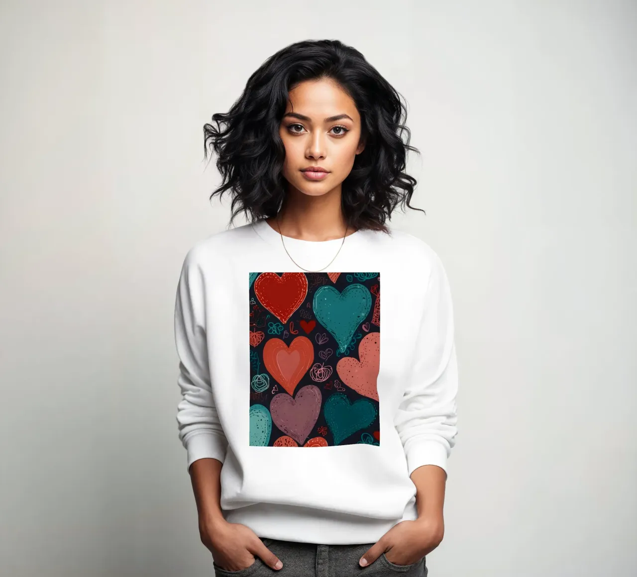 Colorful heart patterns create a festive atmosphere sweatshirt by DesignDoodle