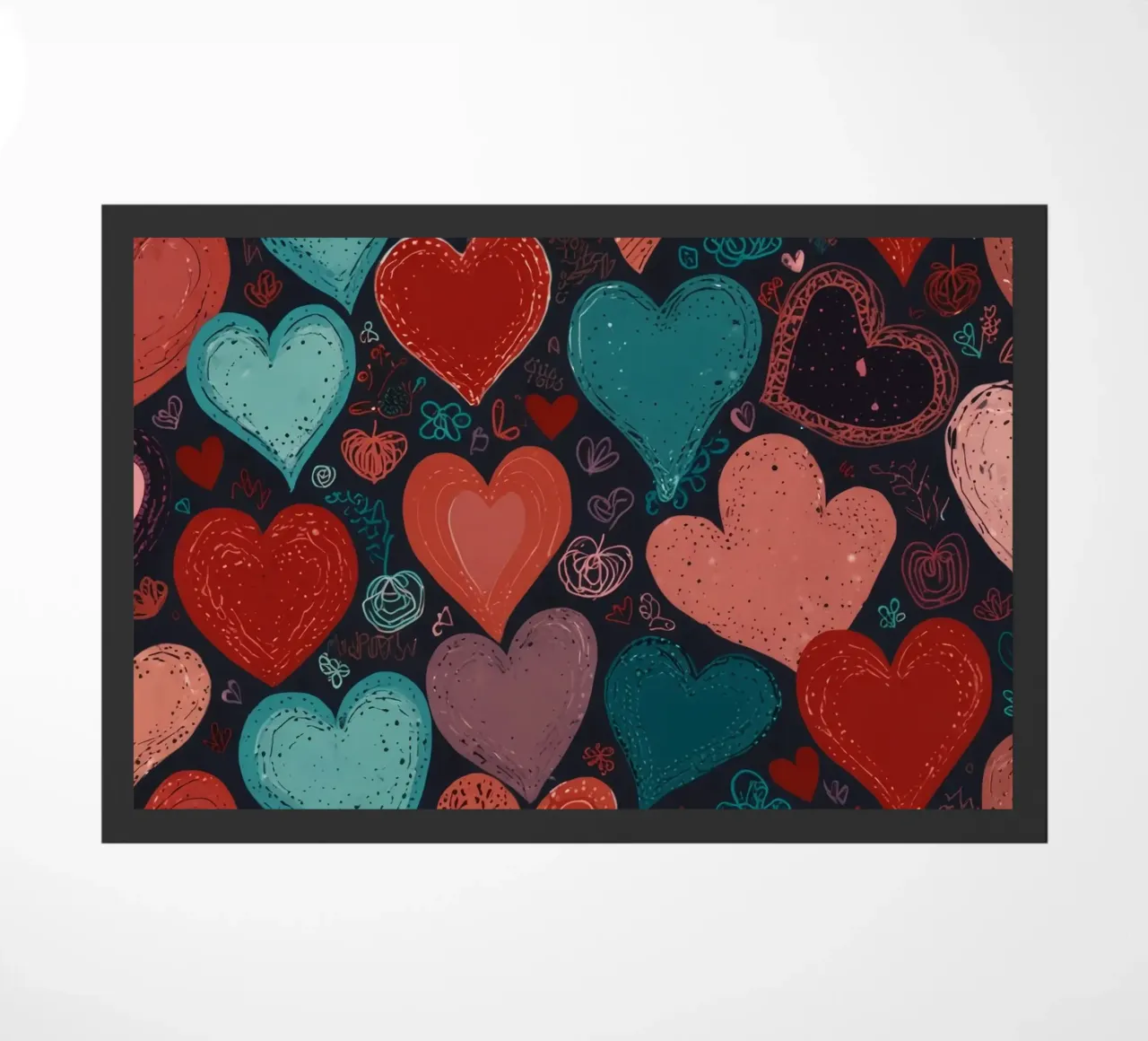 Colorful heart patterns create a festive atmosphere doormat by DesignDoodle