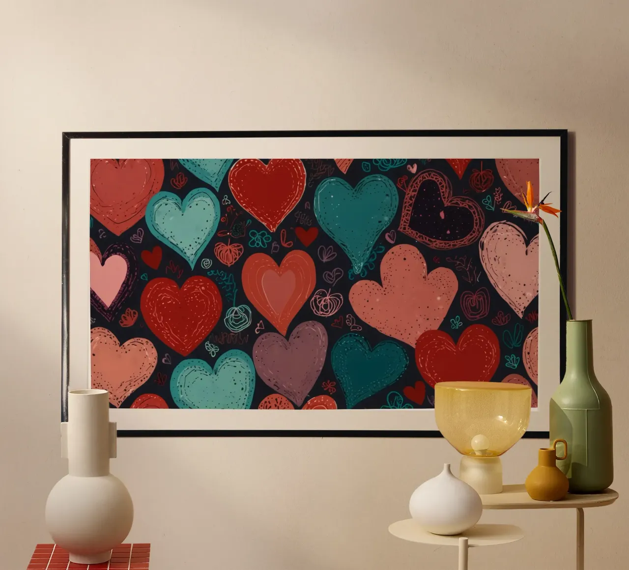 I motivi a cuore colorati creano un'atmosfera festosa poster da DesignDoodle