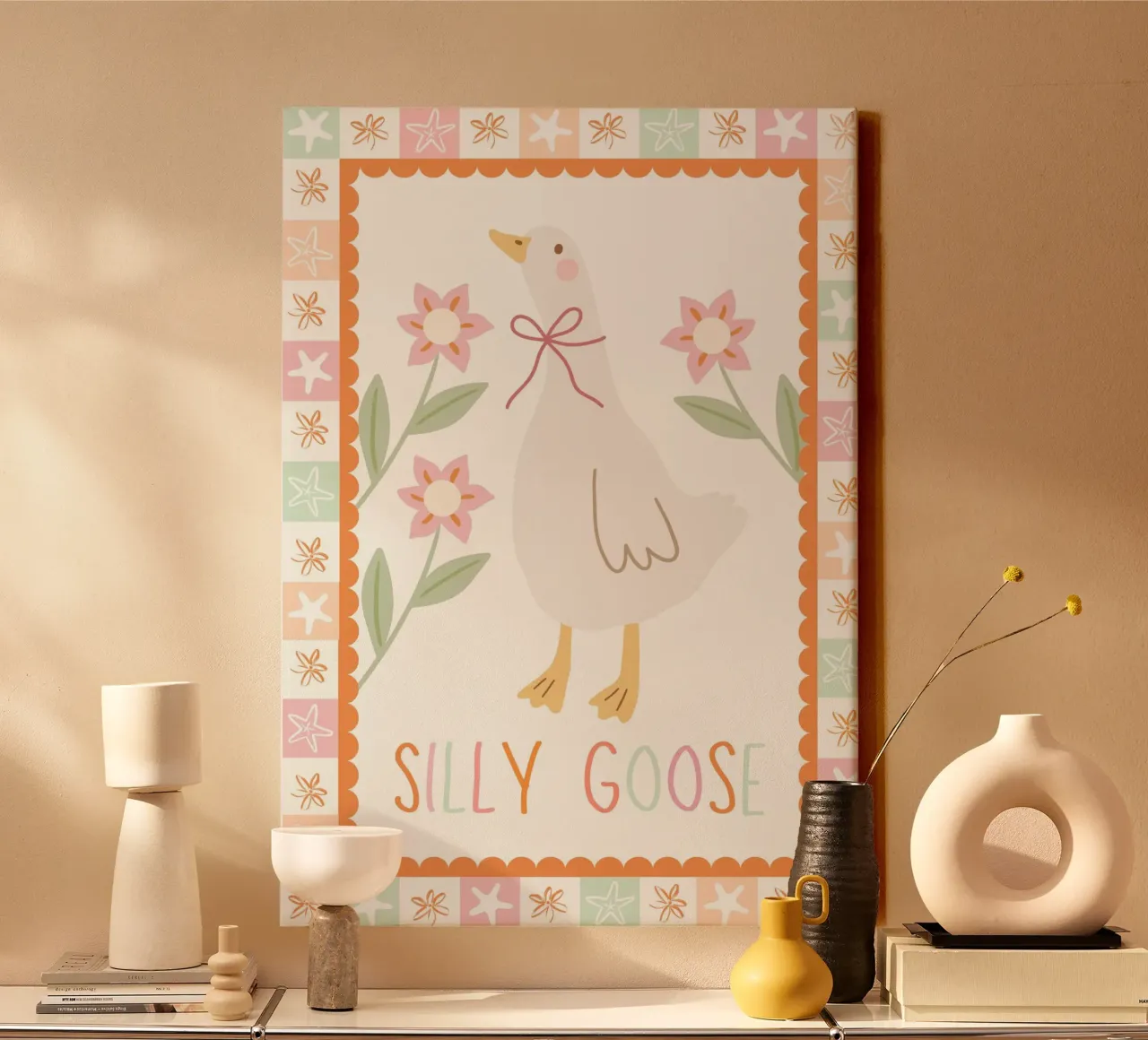 Dwaze gans print, dwaze gans poster, kinderkamer print canvas van SunshinePrints