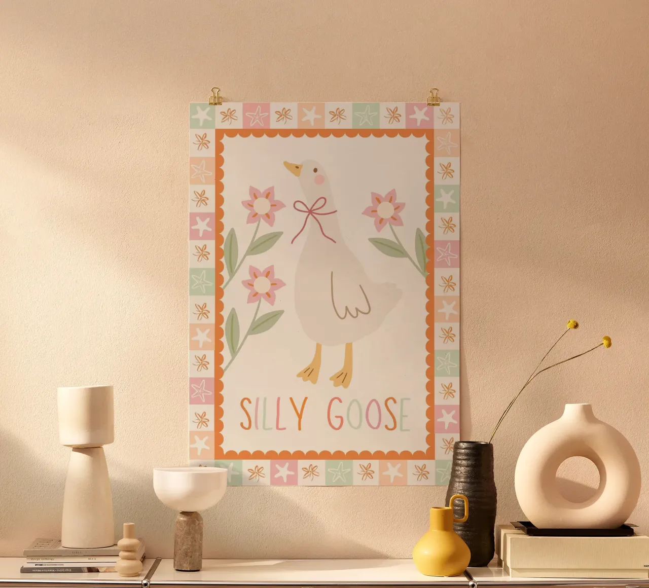 Dwaze gans print, dwaze gans poster, kinderkamer print poster van SunshinePrints