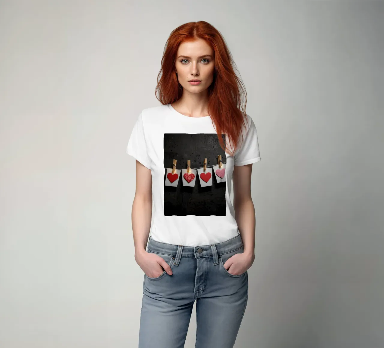 Cuori colorati appesi a una corda con luce calda t-shirt da DesignDoodle