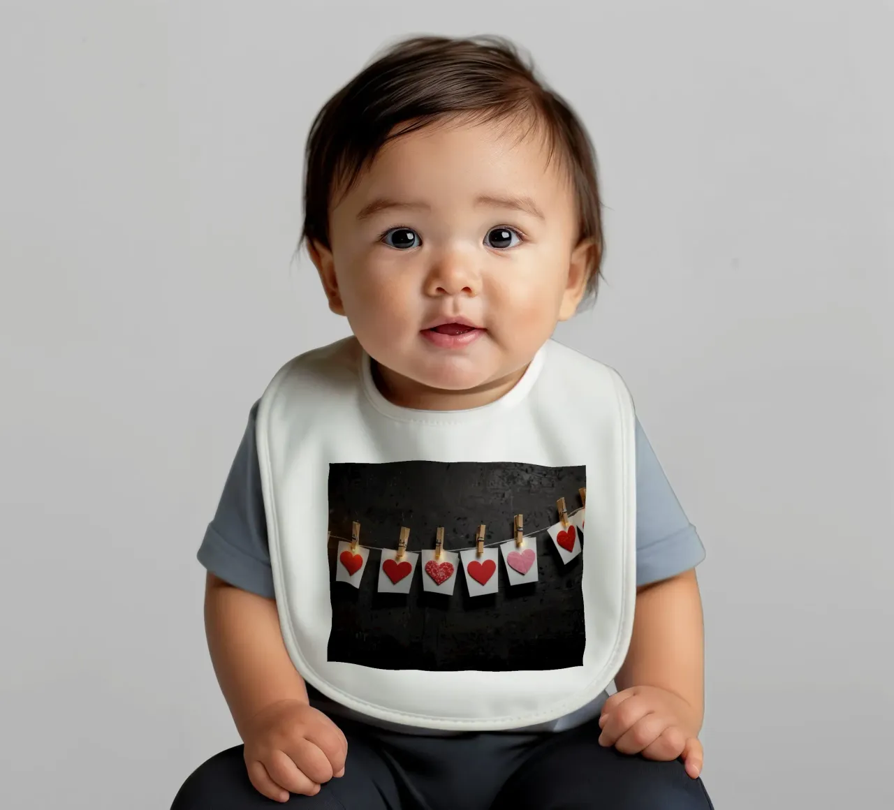 Cuori colorati appesi a una corda con luce calda bavaglino da DesignDoodle