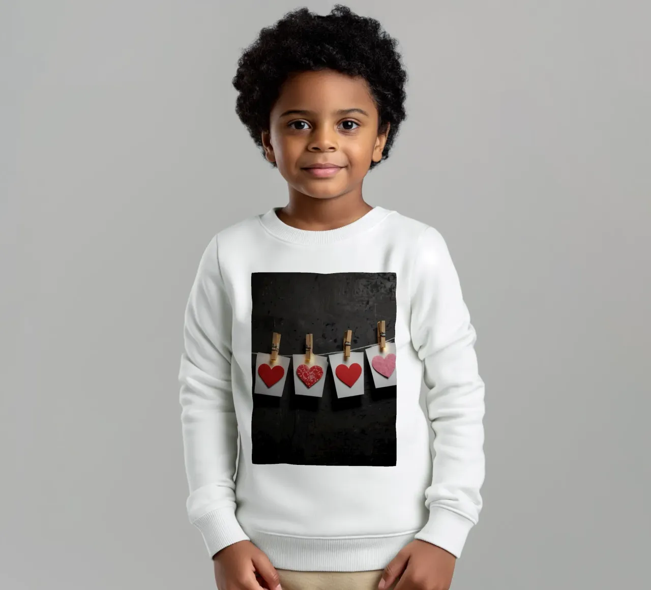 Cuori colorati appesi a una corda con luce calda felpa bambino da DesignDoodle