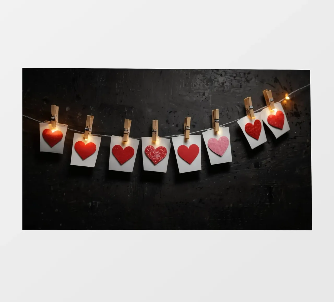 Cuori colorati appesi a una corda con luce calda pellicola backlit da DesignDoodle