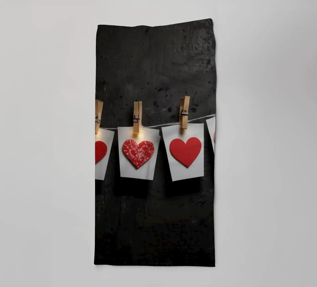 Cuori colorati appesi a una corda con luce calda asciugamano da bagno da DesignDoodle