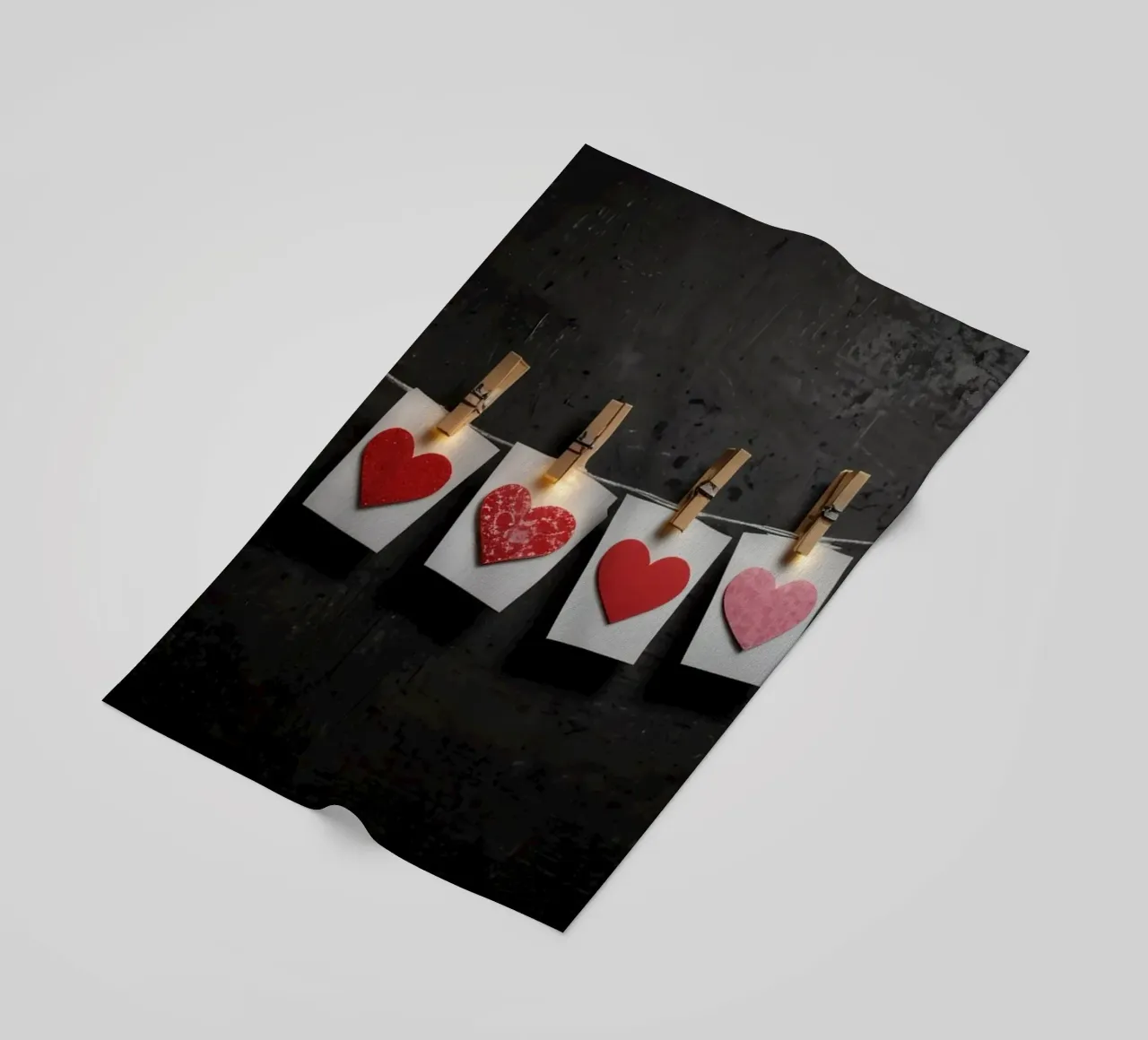 Cuori colorati appesi a una corda con luce calda telo mare da DesignDoodle