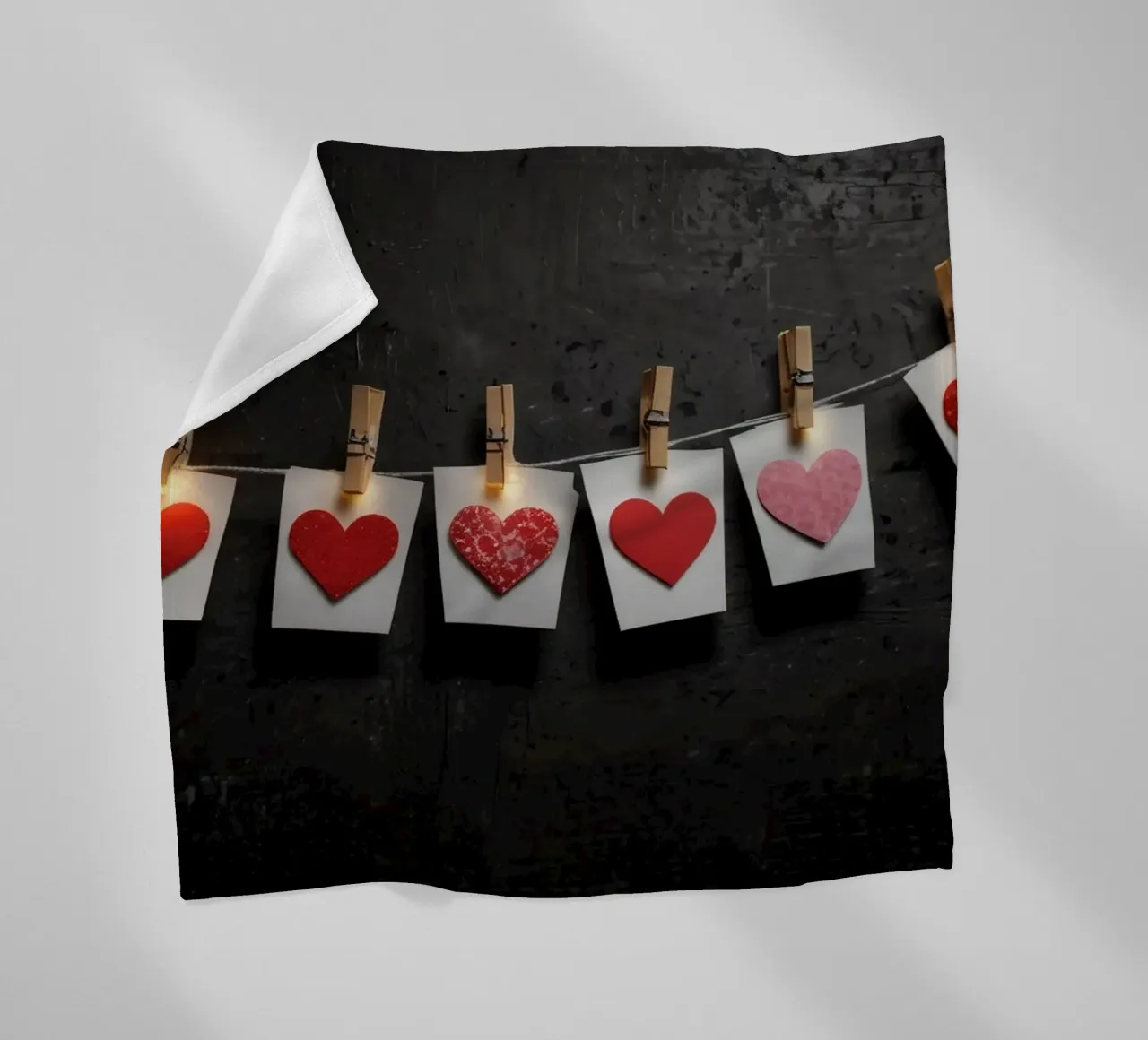 Cuori colorati appesi a una corda con luce calda coperta in pile da DesignDoodle