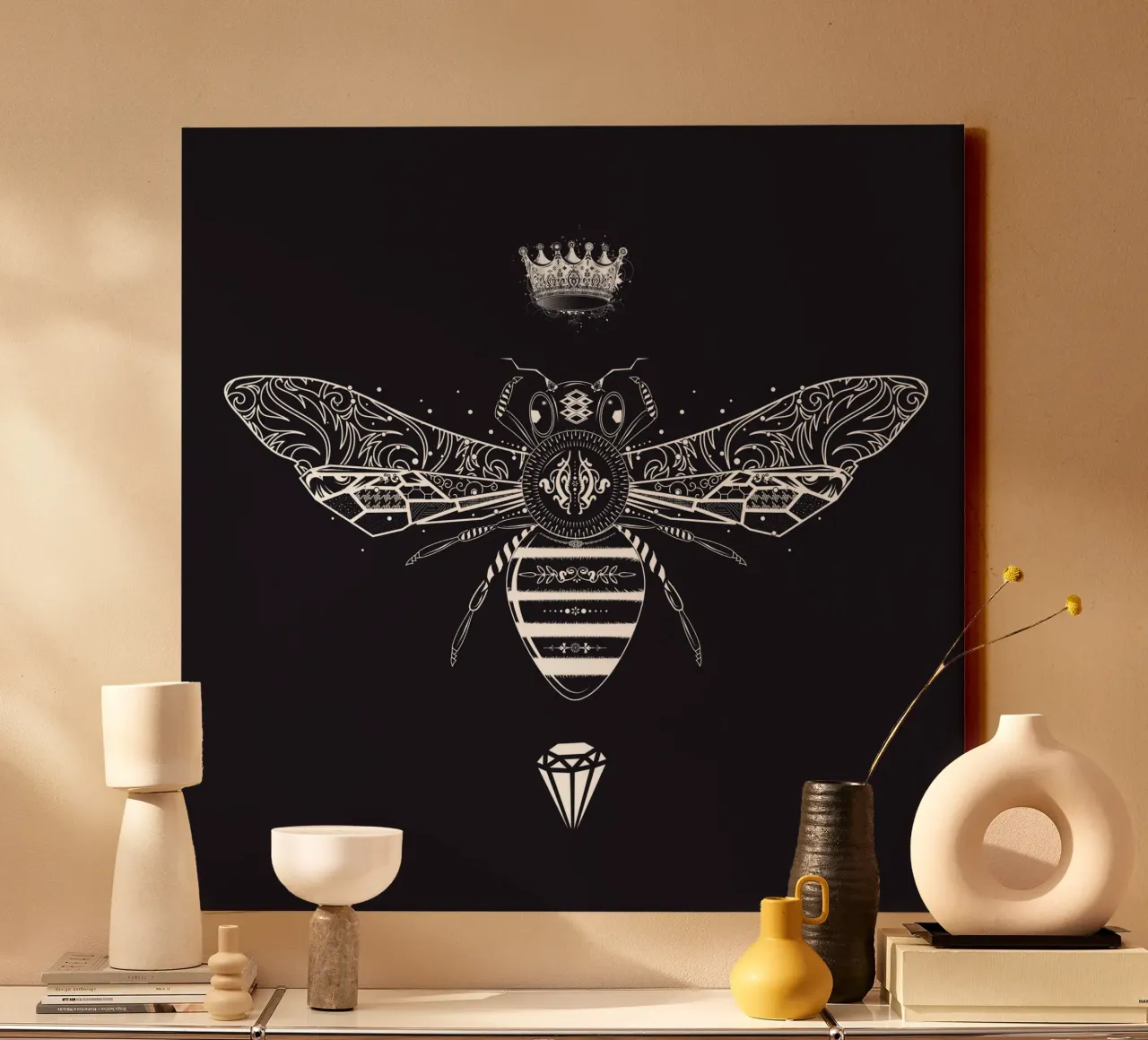 Sierbij met kroon en diamant canvas met Baklijst van NA/MO