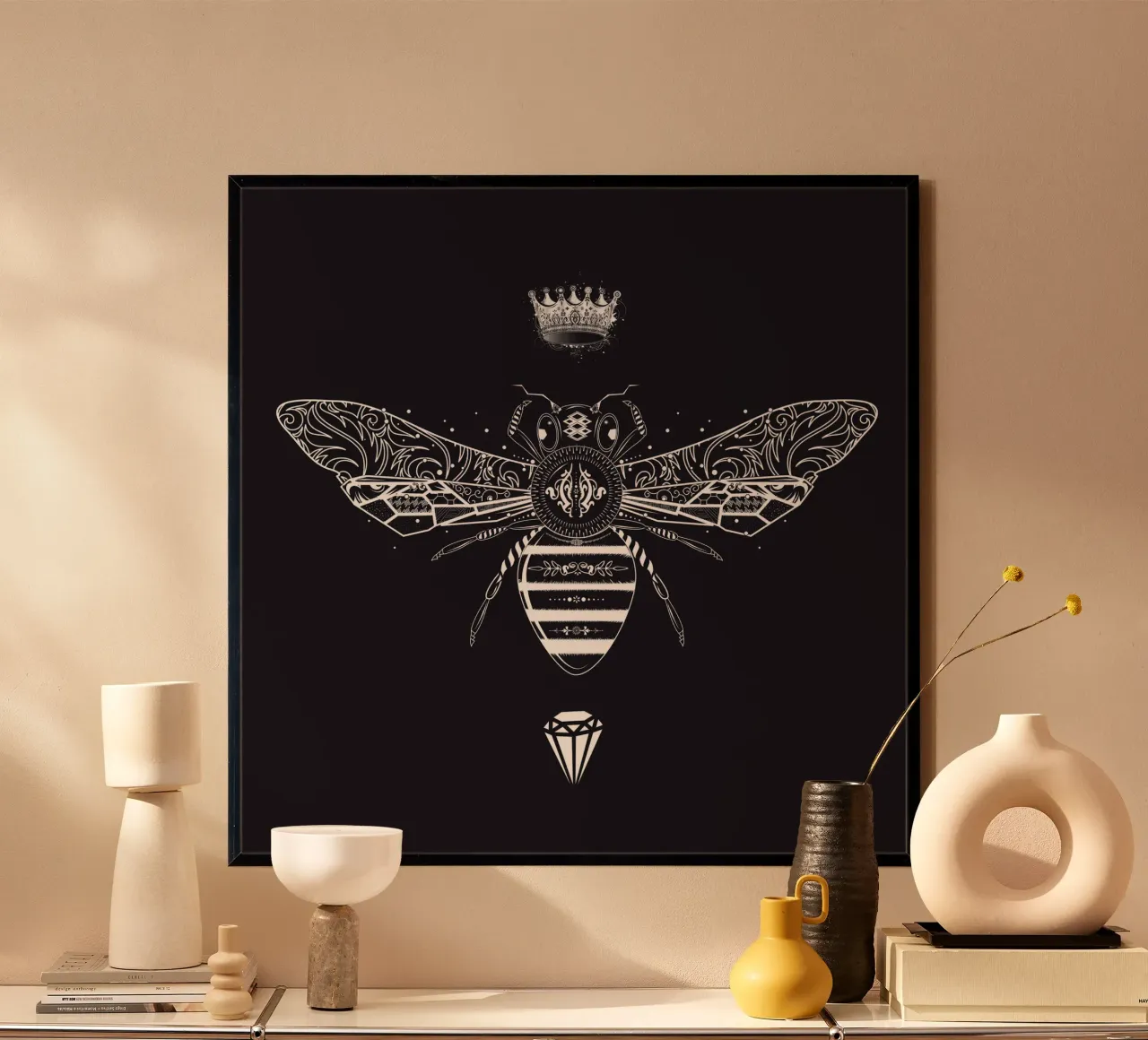 Ape ornamentale con corona e diamante poster con telaio in legno da NA/MO