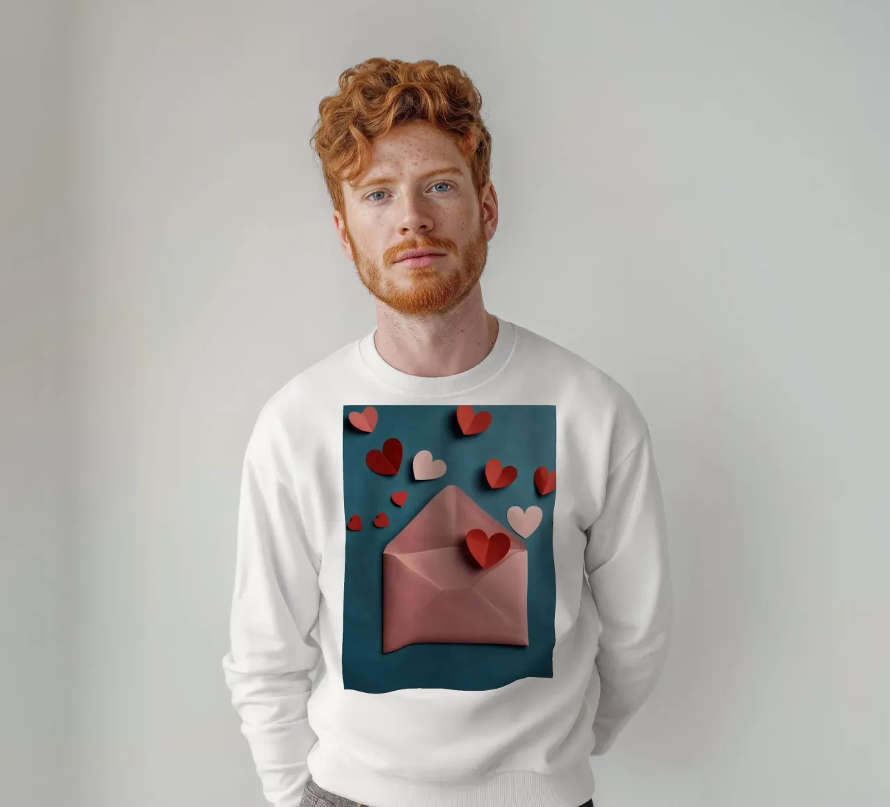 heart shapes and an envelope on a textured background sweatshirt by DesignDoodle