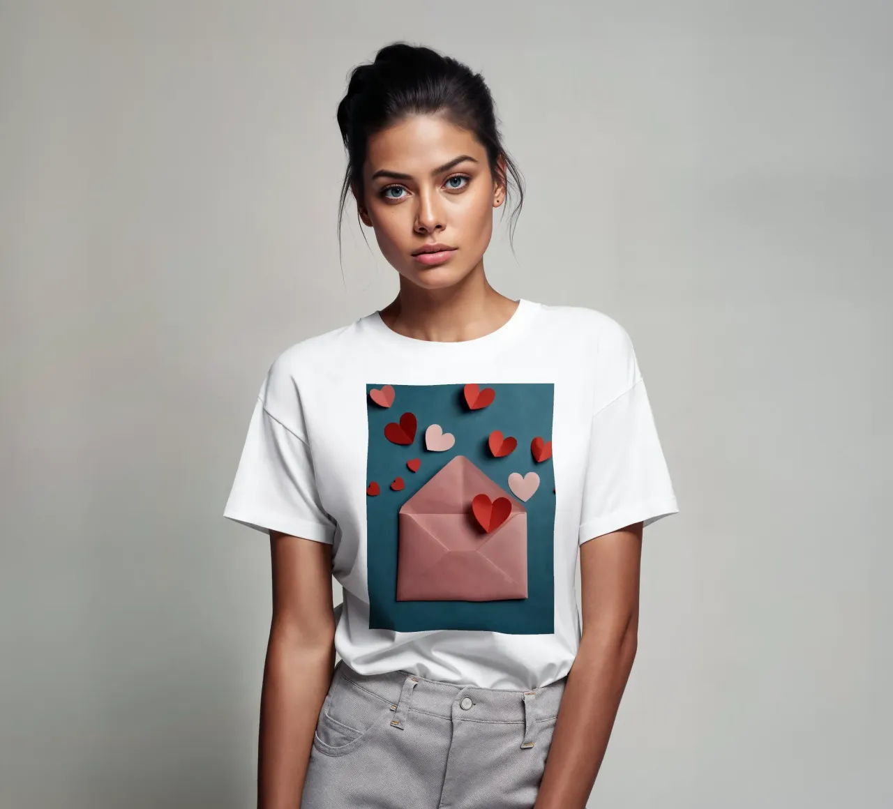 heart shapes and an envelope on a textured background t-shirt by DesignDoodle