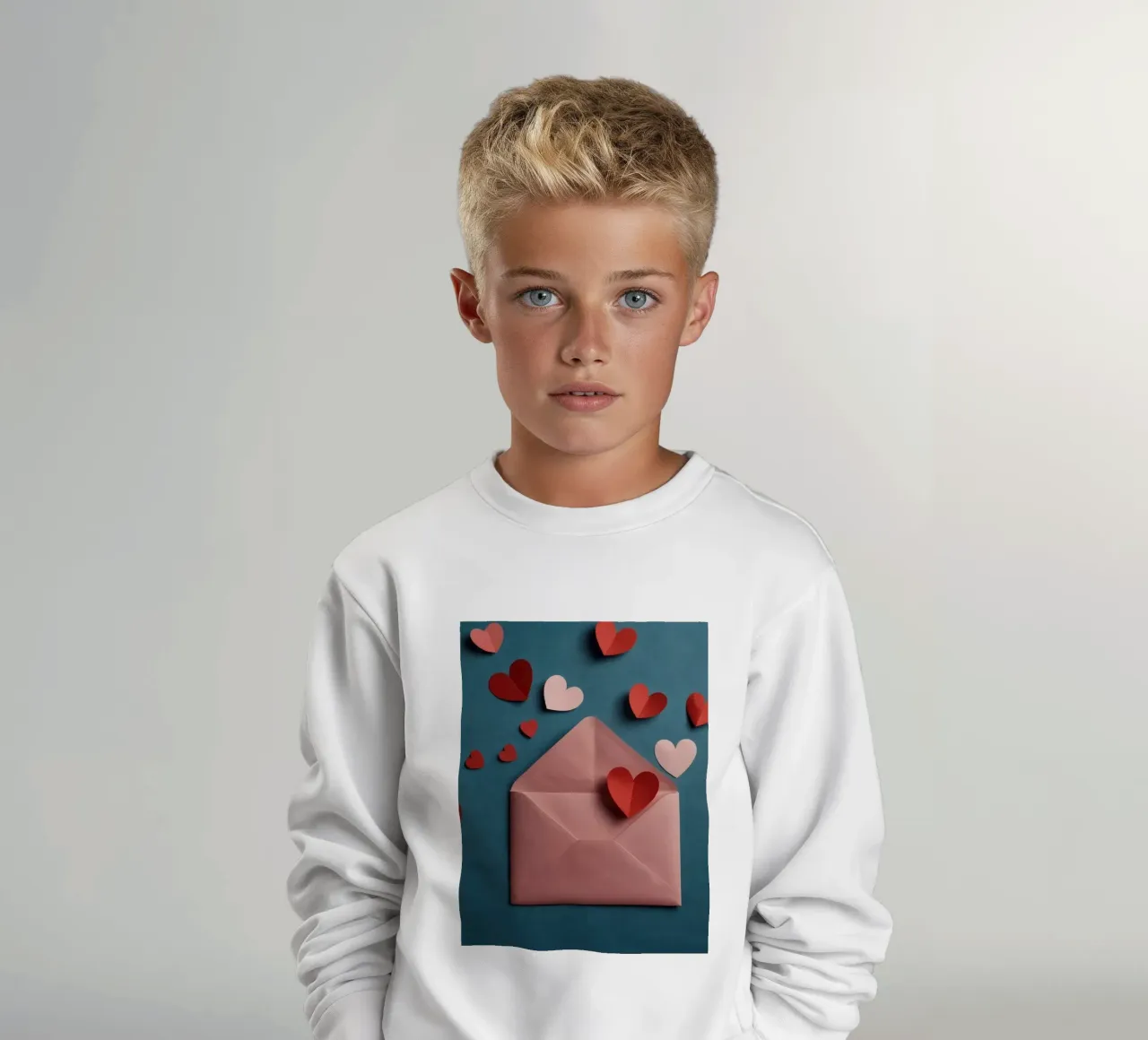 forme di cuore e una busta su uno sfondo strutturato felpa bambino da DesignDoodle