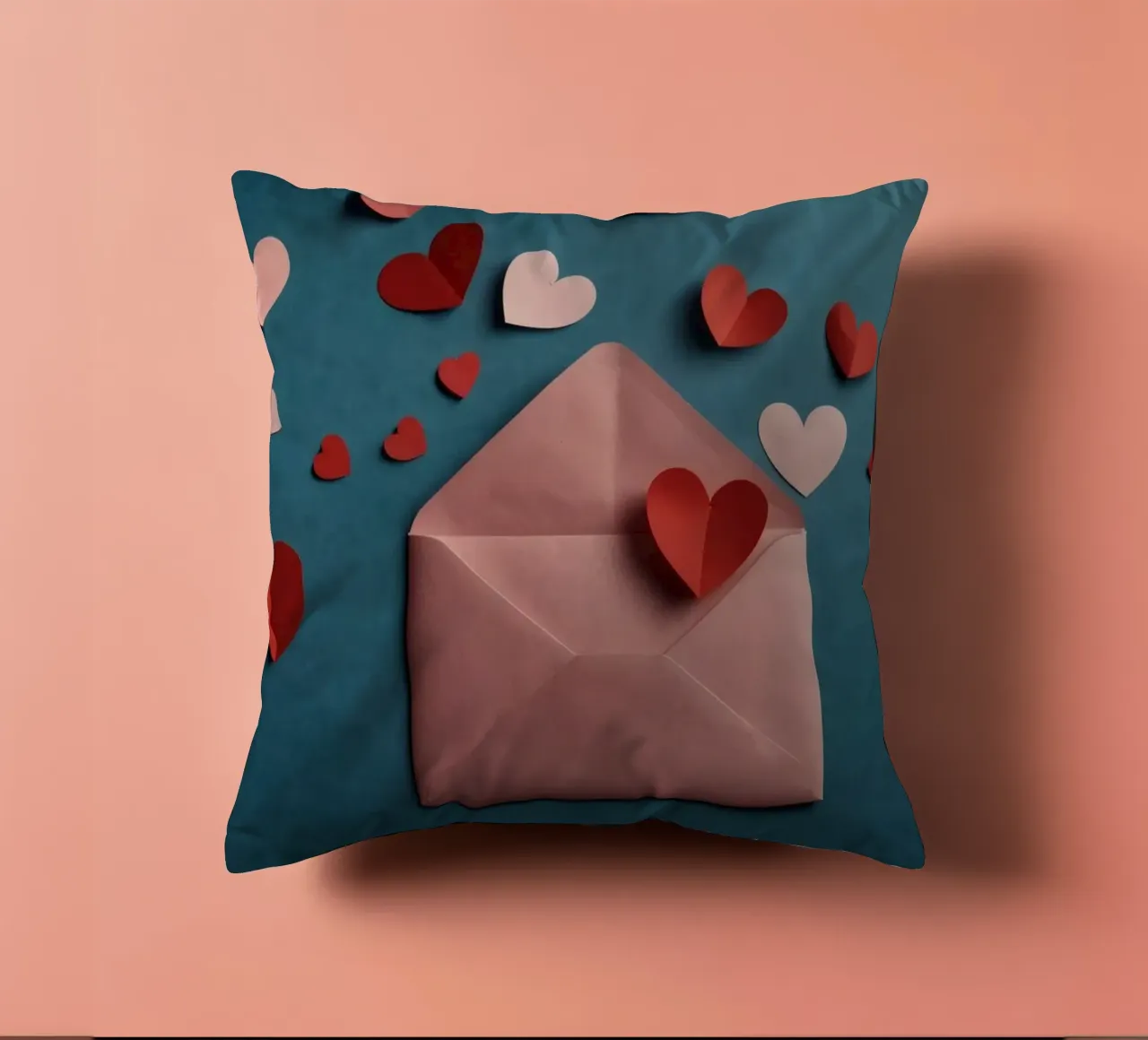 heart shapes and an envelope on a textured background decorative cushion by DesignDoodle