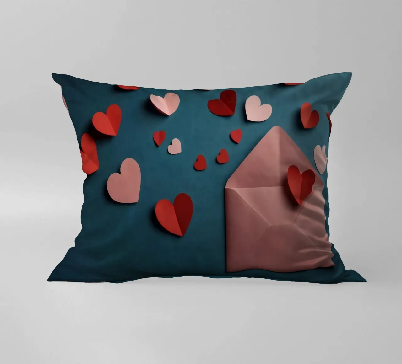 heart shapes and an envelope on a textured background decorative cushion by DesignDoodle