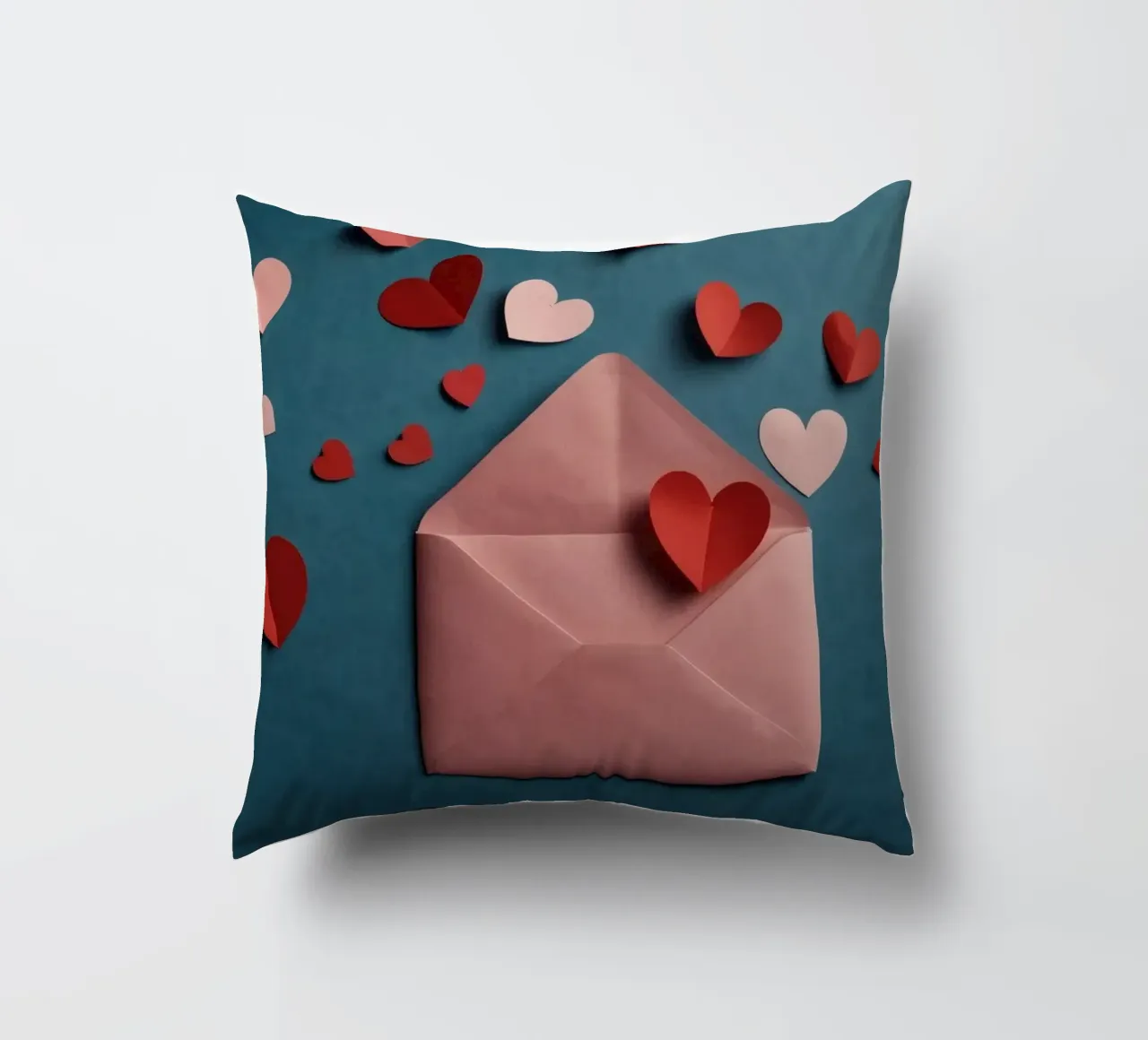 heart shapes and an envelope on a textured background decorative cushion by DesignDoodle