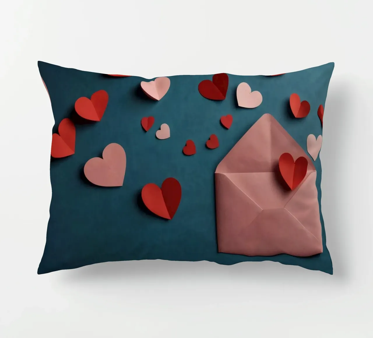 heart shapes and an envelope on a textured background decorative cushion by DesignDoodle
