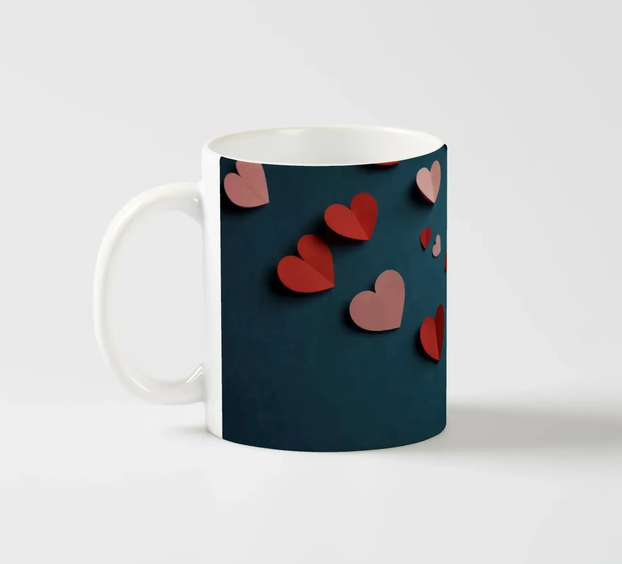 heart shapes and an envelope on a textured background ceramic mug by DesignDoodle