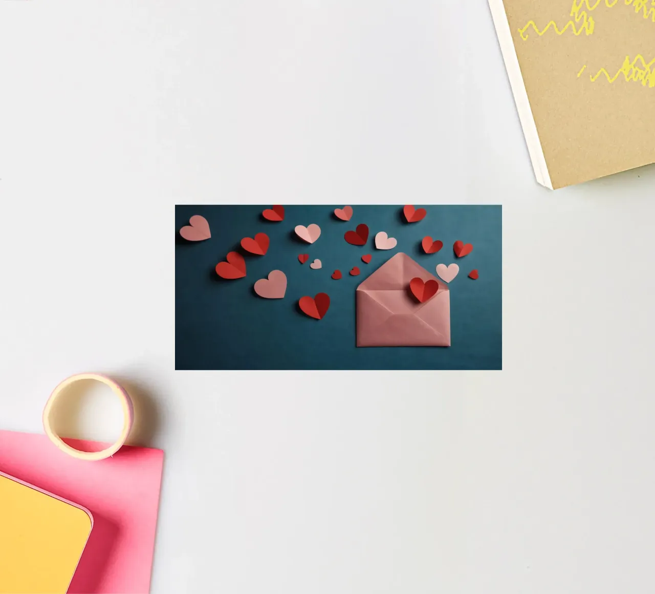 heart shapes and an envelope on a textured background sticker by DesignDoodle