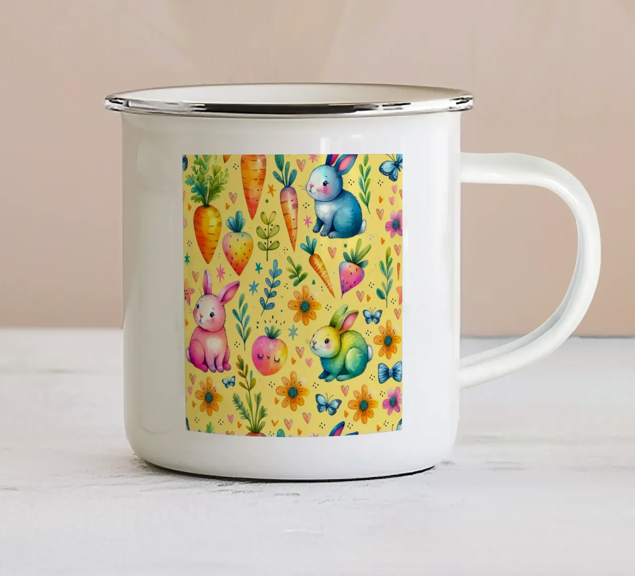 Scarabocchi del coniglietto di Pasqua tazza in smalto da Happy Littles