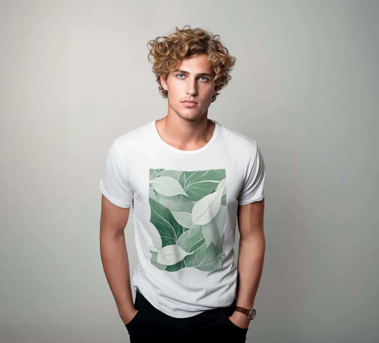 Zarte grüne Blätter schaffen ein beruhigendes botanisches Muster T-Shirt von DesignDoodle