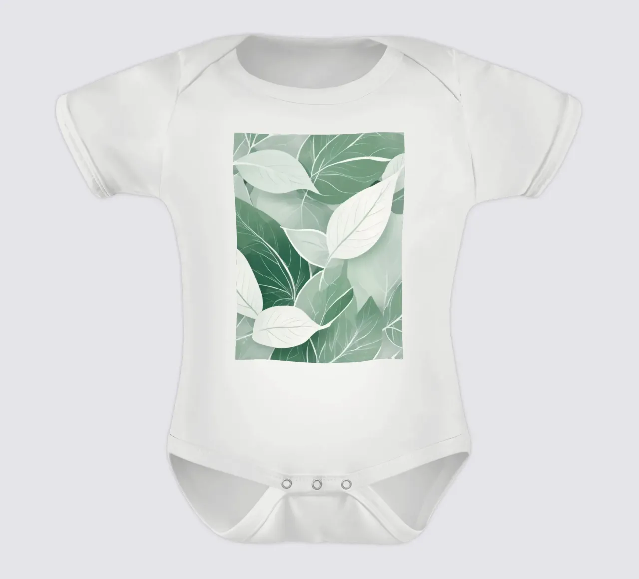 Soft green leaves create a calming botanical pattern short-sleeve baby romper by DesignDoodle