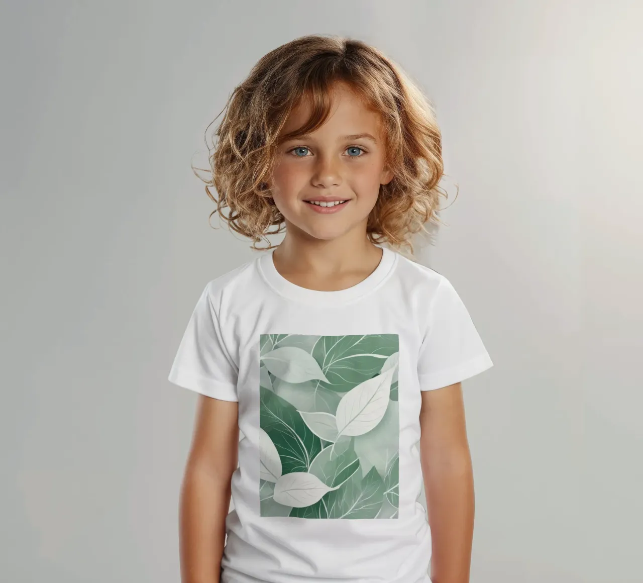 Soft green leaves create a calming botanical pattern kids t-shirt by DesignDoodle