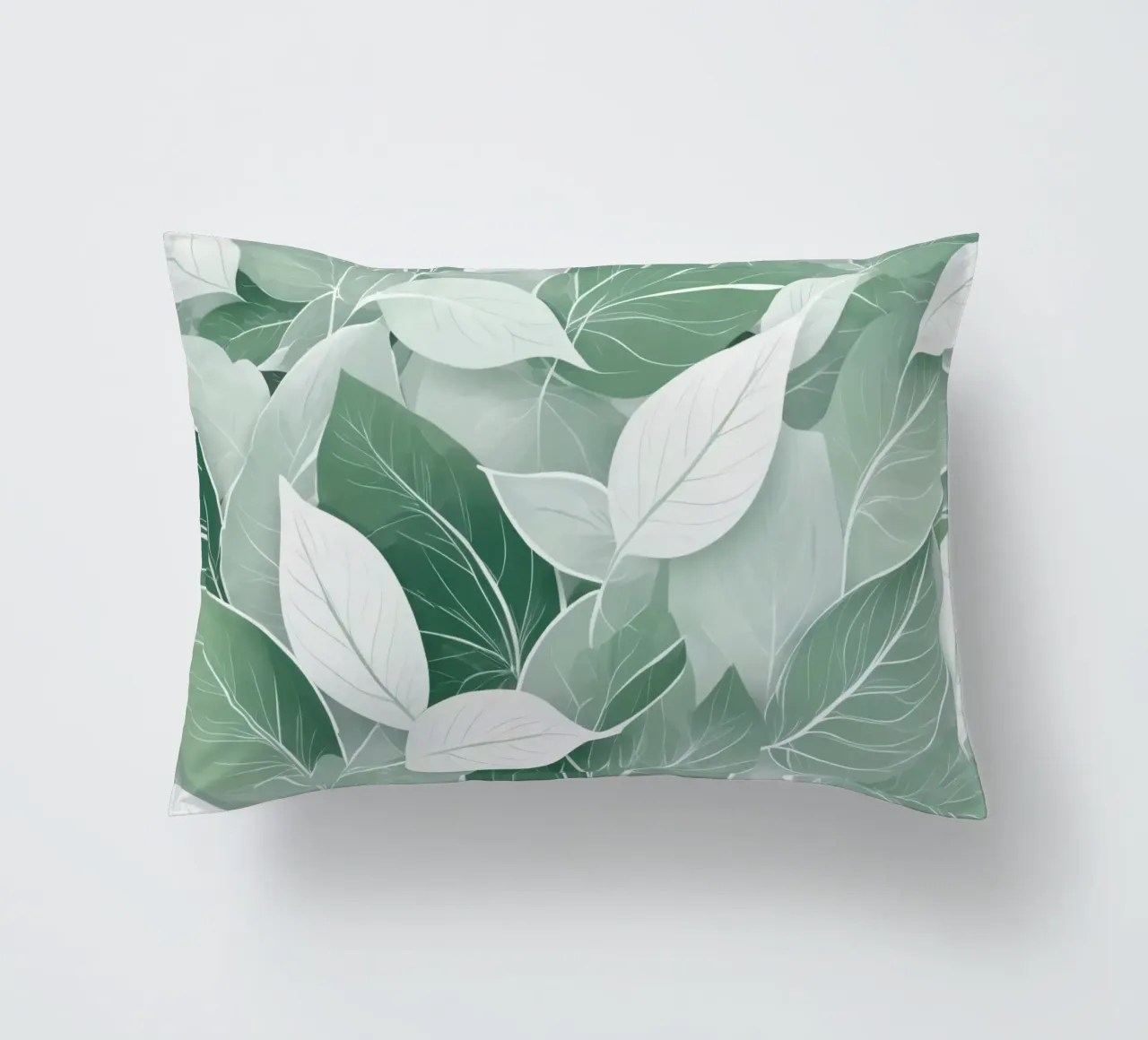 Soft green leaves create a calming botanical pattern decorative cushion by DesignDoodle