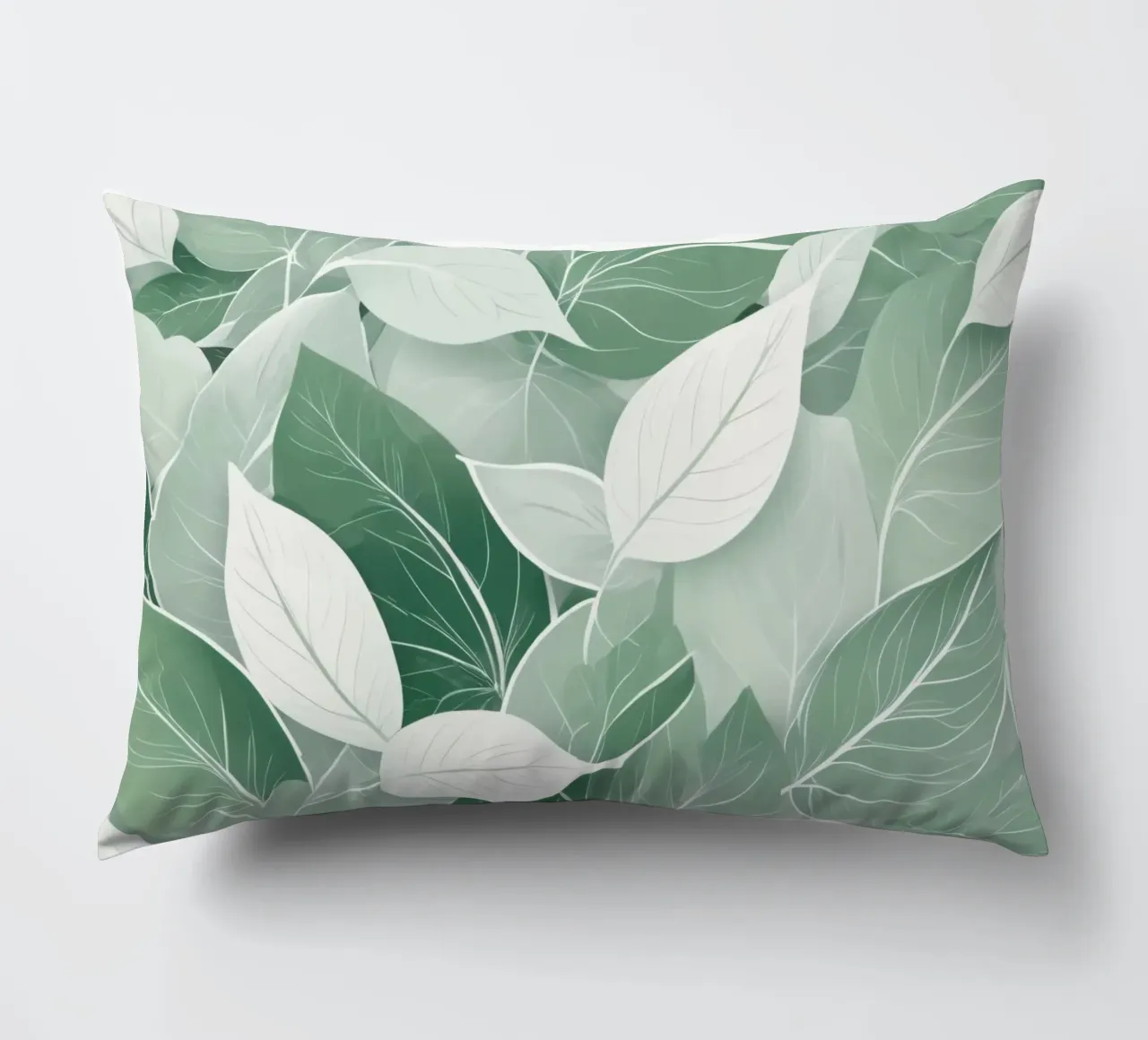 Soft green leaves create a calming botanical pattern decorative cushion by DesignDoodle