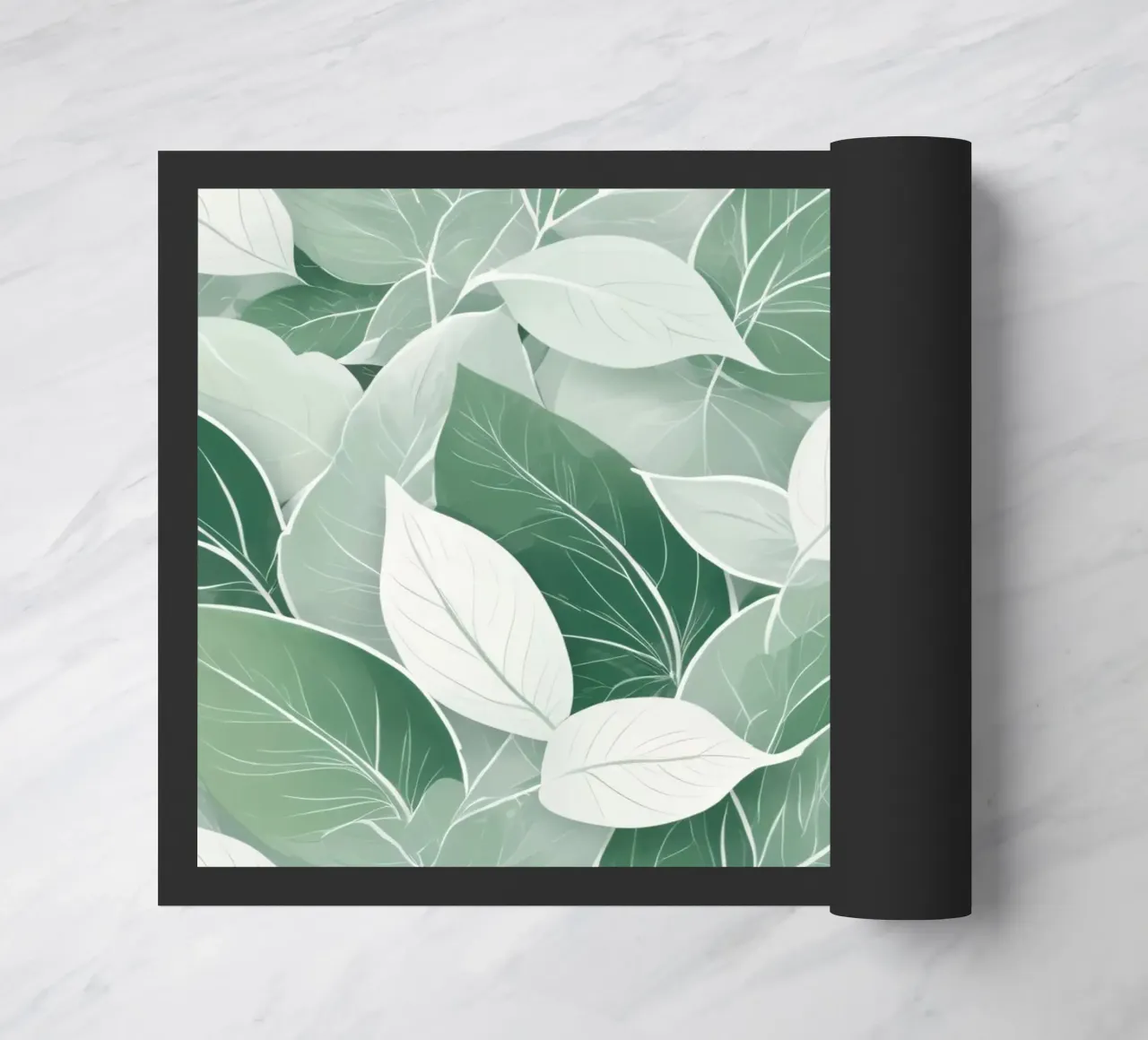 Soft green leaves create a calming botanical pattern doormat by DesignDoodle