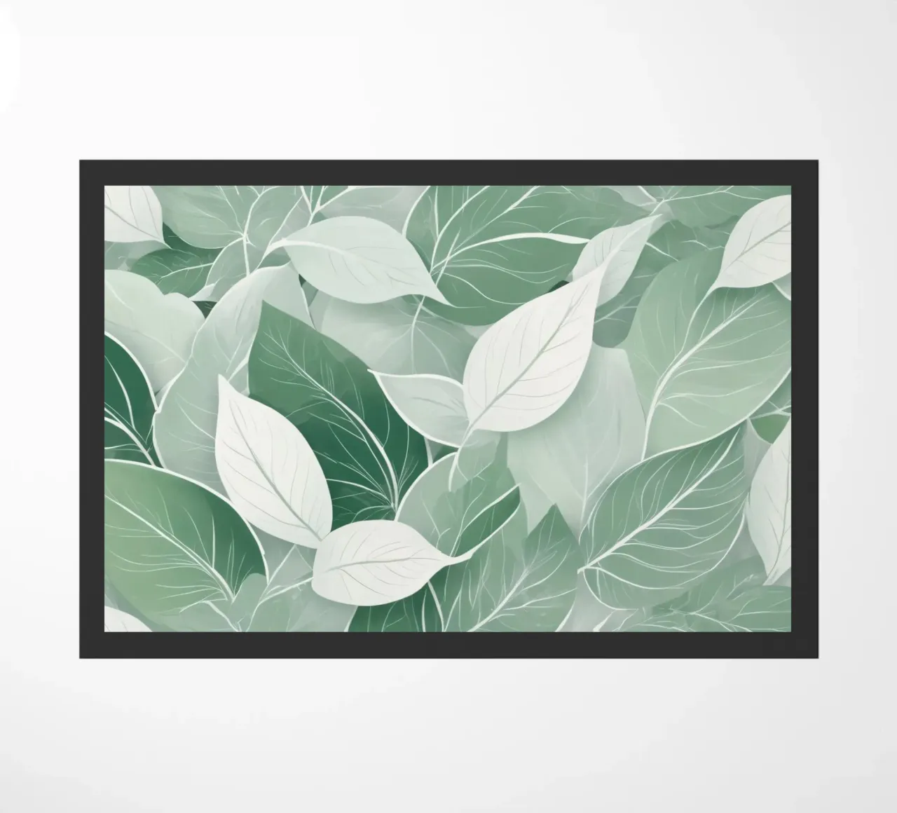 Soft green leaves create a calming botanical pattern doormat by DesignDoodle