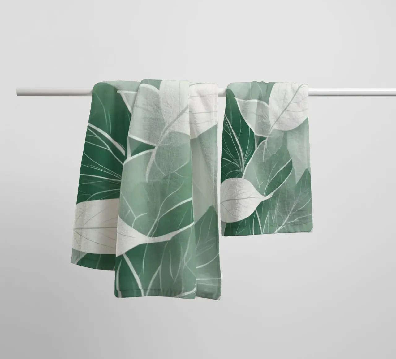 Soft green leaves create a calming botanical pattern towel by DesignDoodle