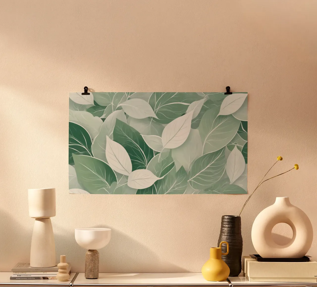 Soft green leaves create a calming botanical pattern hahnemühle by DesignDoodle