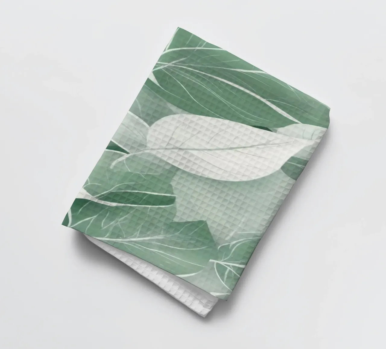 Soft green leaves create a calming botanical pattern tea towel by DesignDoodle