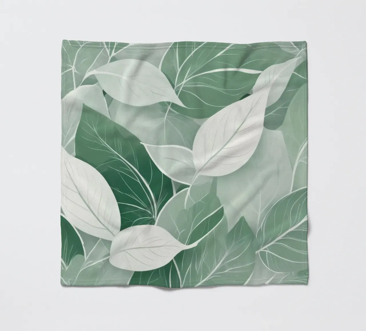 Soft green leaves create a calming botanical pattern fleece blanket by DesignDoodle