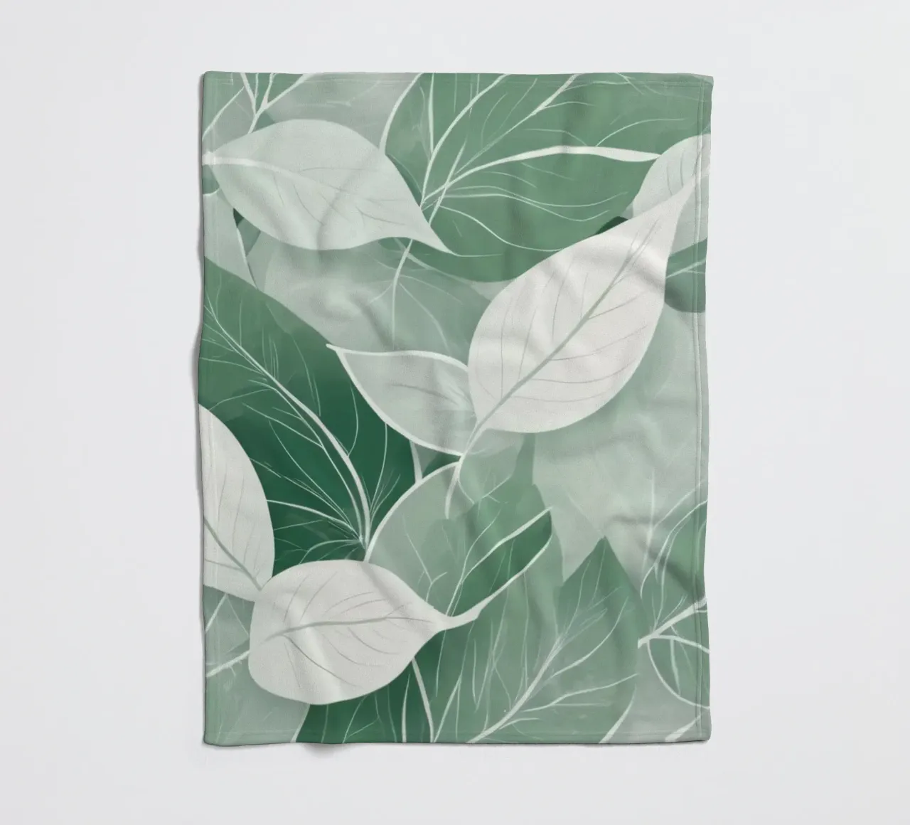 Soft green leaves create a calming botanical pattern fleece blanket by DesignDoodle