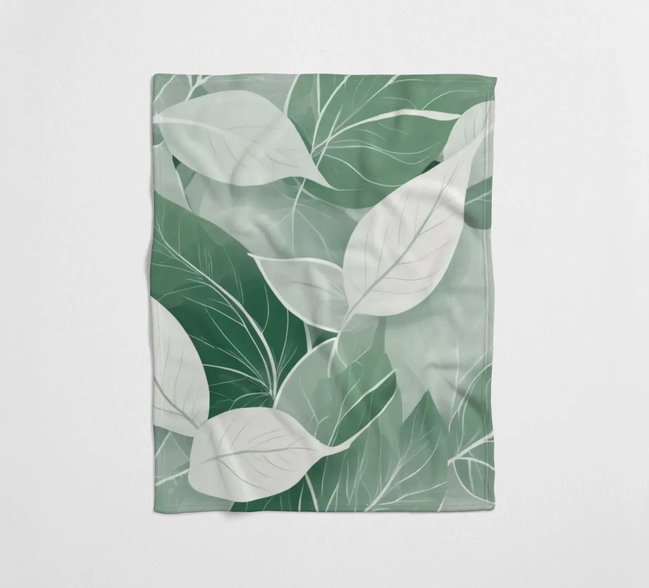 Soft green leaves create a calming botanical pattern fleece blanket by DesignDoodle