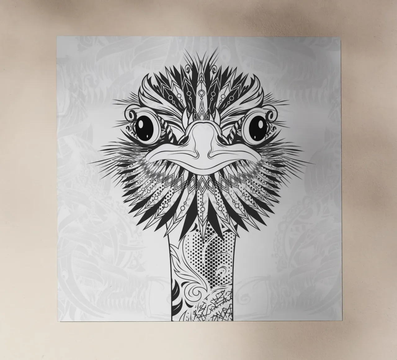 Ostrich head in tribal drawing style - black and white motif backlit film by NA/MO