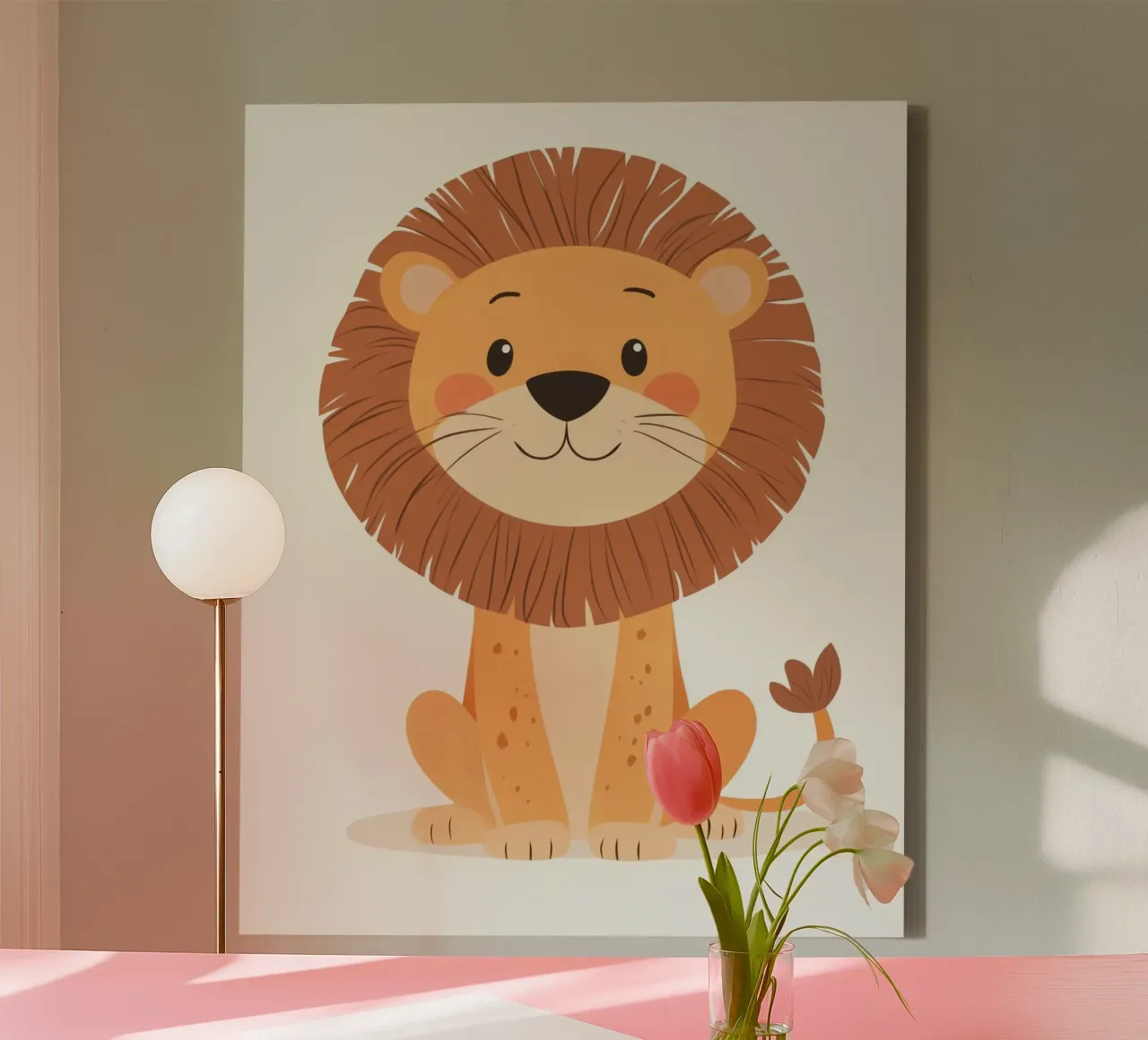 Grillige leeuw canvas met Baklijst van Happy Littles