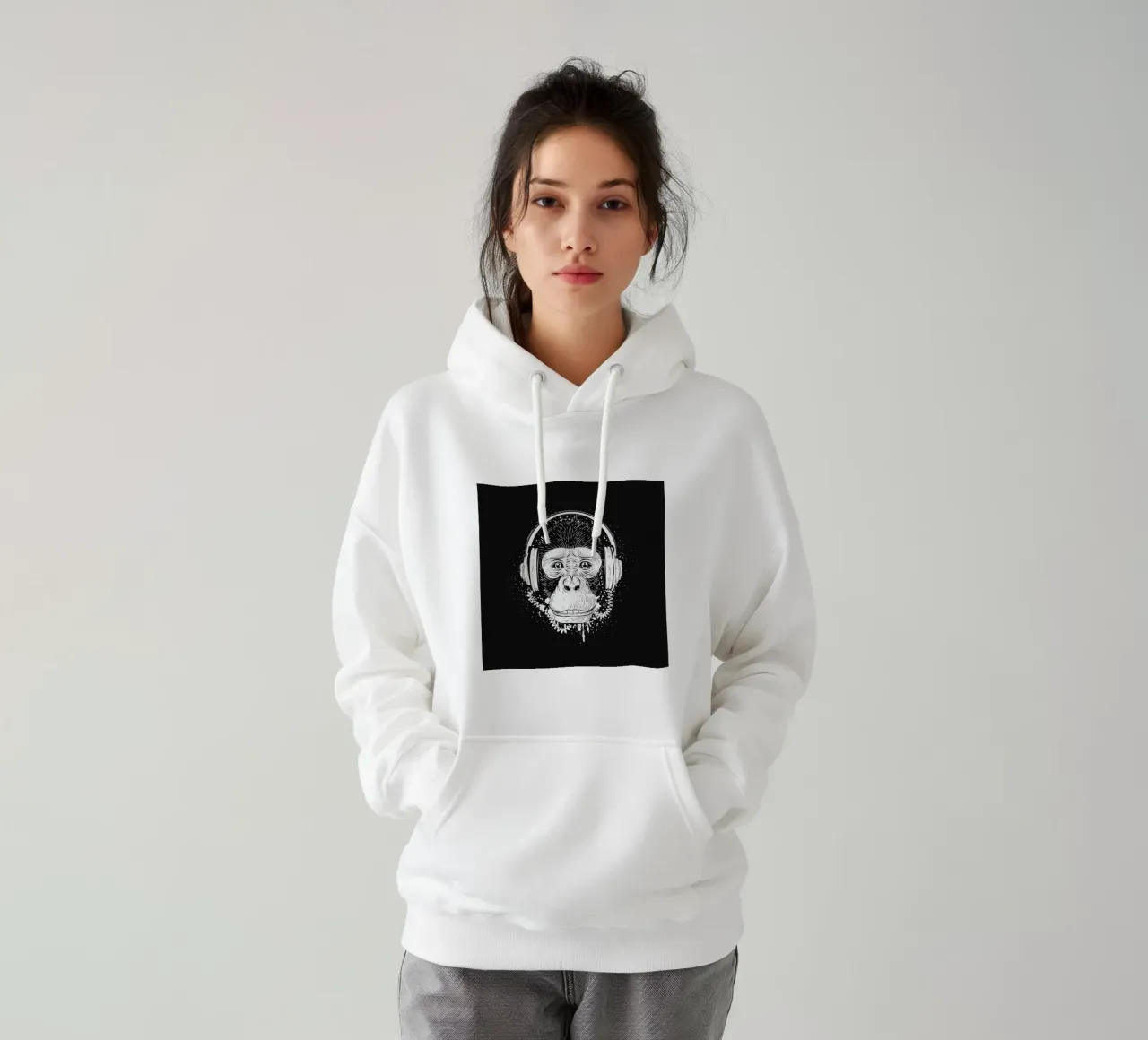 Scimmia cool con cuffie - design urbano in bianco e nero felpa con cappuccio da NA/MO