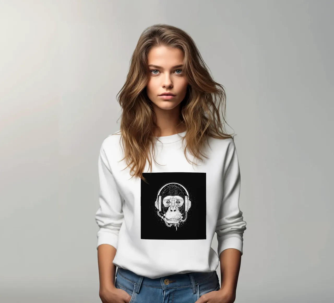 Scimmia cool con cuffie - design urbano in bianco e nero felpa da NA/MO