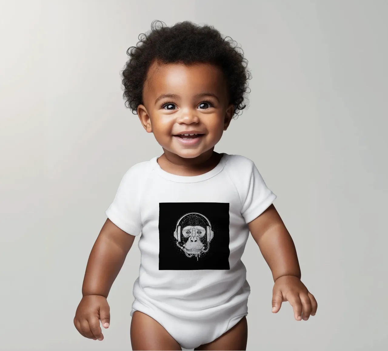 Scimmia cool con cuffie - design urbano in bianco e nero body neonato maniche corte da NA/MO